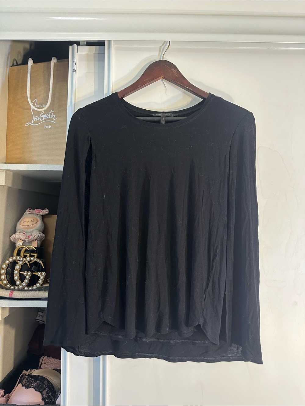 BCBGMaxAzria Black Long-Sleeve Crewneck Top